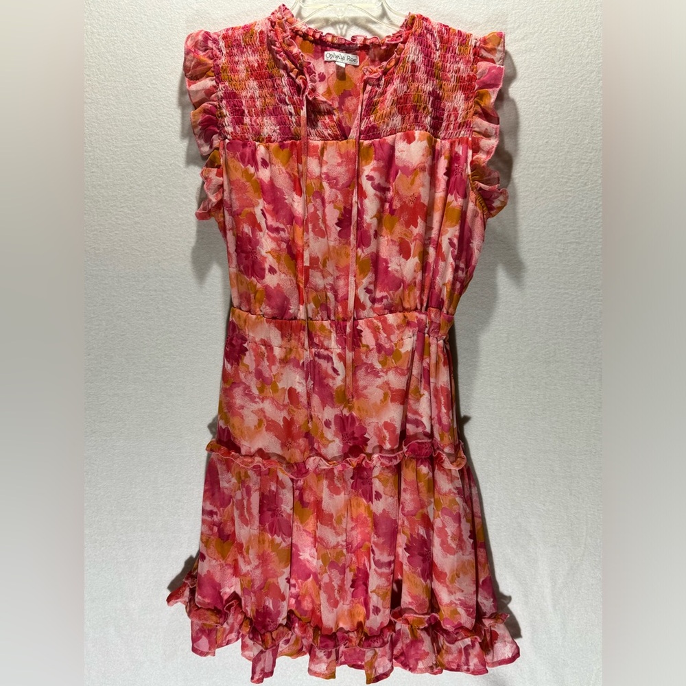 Ophelia Roe Women’s XL Pink Orange Sleeveless Ruffled Mini Dress